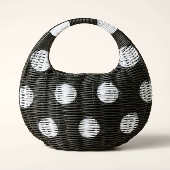 Kate Spade Polka Dot Wicker Crescent Bag in Black/White - Picture 1 of 1